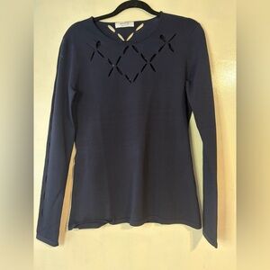 Bailey /44 top blouse size L slits eyelet cut out boho feminine stretch